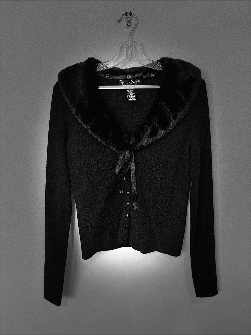 Vintage merino wool faux fur trim Y2K cardigan medium - Picture 1 of 6